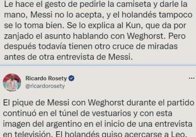 记者：韦霍斯特赛后想向梅西要球衣+握手遭拒，梅西和他都不干了|里奥梅西|阿圭罗|劳塔罗|利昂内尔·梅西|沃特·韦霍斯特|足球运动员|国家队足球赛事|中国足球
