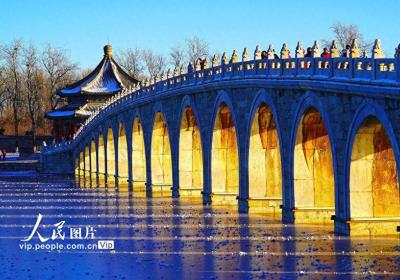 颐和园十七孔桥再现“金光穿孔”景观
