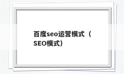 百度seo运营模式（SEO模式）