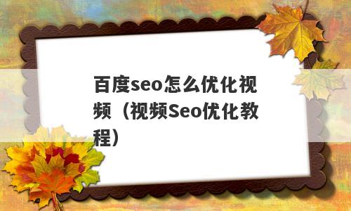 百度seo怎么优化视频（视频Seo优化教程）