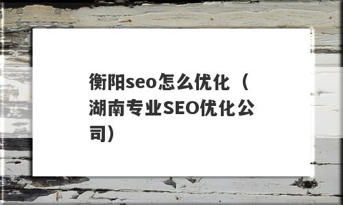 衡阳seo怎么优化（湖南专业SEO优化公司）