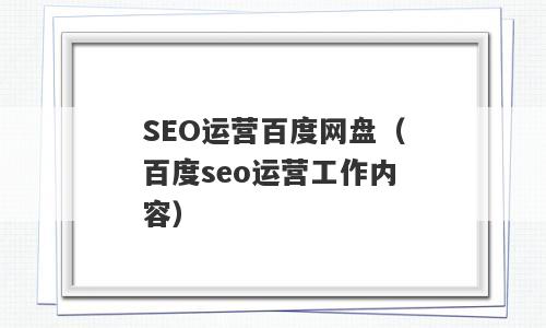 SEO运营百度网盘（百度seo运营工作内容）