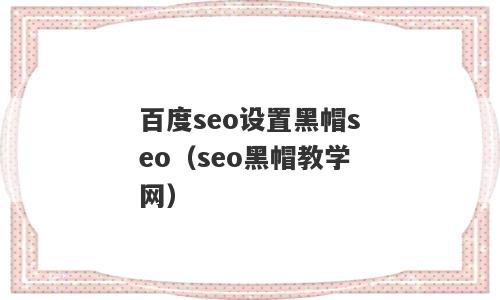 百度seo设置黑帽seo（seo黑帽教学网）